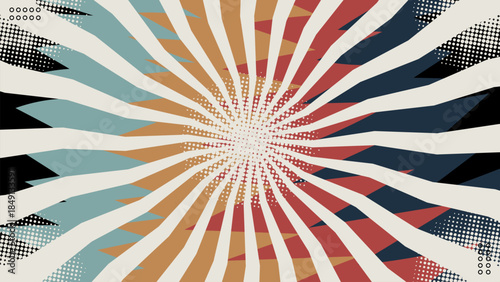 Abstract Sunburst Vintage Halftone Retro Colors Background.Vector Illustration