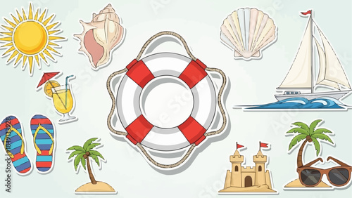 Summer Beach Vacation Objects Collection.