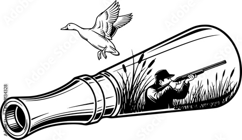 Duck Call Outline Duck Hunting Illustration - Vector Outline

