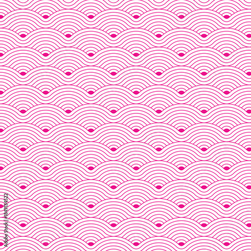 Pink geometric seamless repetitive Colorful vector curvy waves pattern texture background.