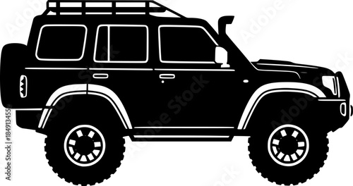 Off-road vehicle icon. Suv. Black silhouette. Side view. Vector
