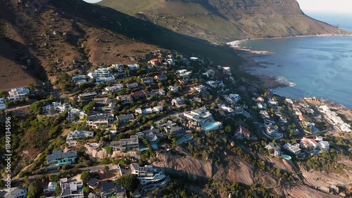 Cityscape, buildings and aerial drone panorama view of South Africa, Cape town.