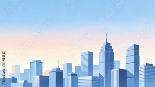 City skyline with tall buildings