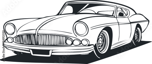 Classic sports coupe retro design detailed hand sketch isolated on clean white background studio lighting