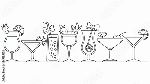 Line Art Cocktails with Fruits and Garnishes