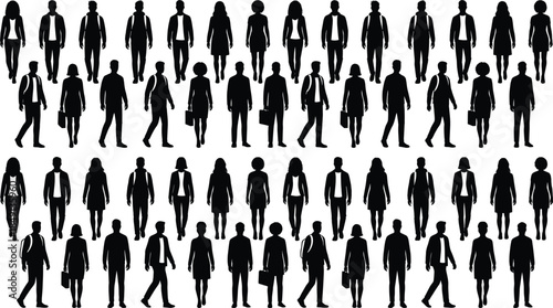 Business people silhouettes walking in various poses, professional men and women crowd icons isolated on white background