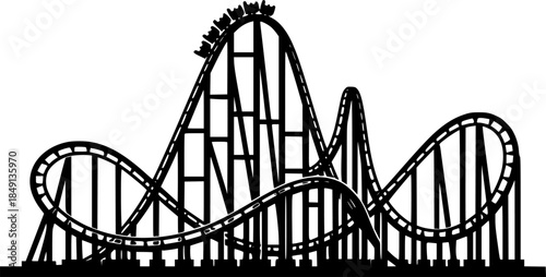 Roller Coaster Silhouette Vector, Rollercoaster Black flat icon
