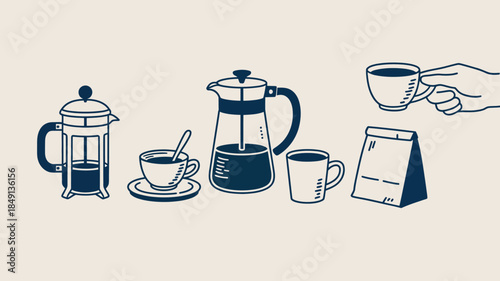 Coffee Brewing Process with French Press and Pour Over