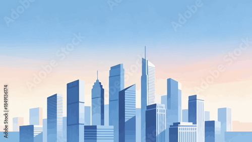 City skyline with tall buildings