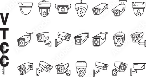 Various Types of CCTV Security Cameras Illustrations for Surveillance and Monitoring Systems