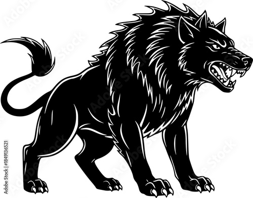 Mythic Animal Cerberus Silhouette Vector Illustration
