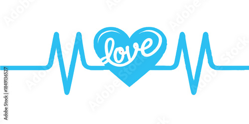 A medical health icon featuring a 3d heart beat graph that makes a heart shape on a blue background symbolizing a pulse ecg cardiogram for hospital life care