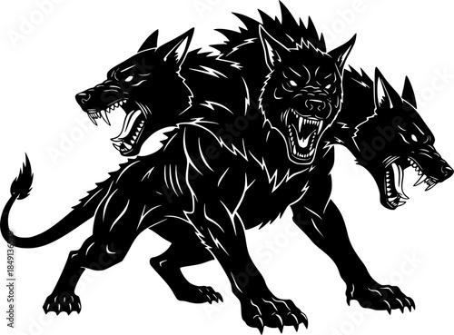 Mythic Animal Cerberus Silhouette Vector Illustration
