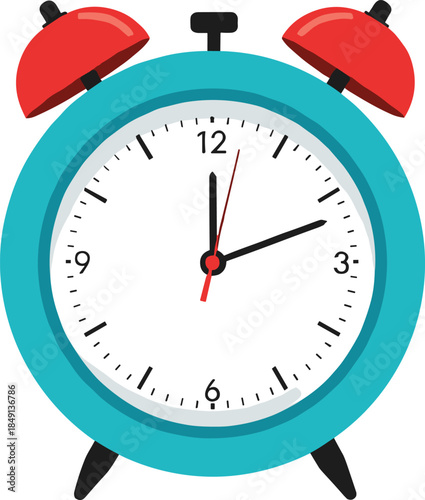 Classic alarm clock with bells isolated on white background, time management reminder and morning wake up vector illustration