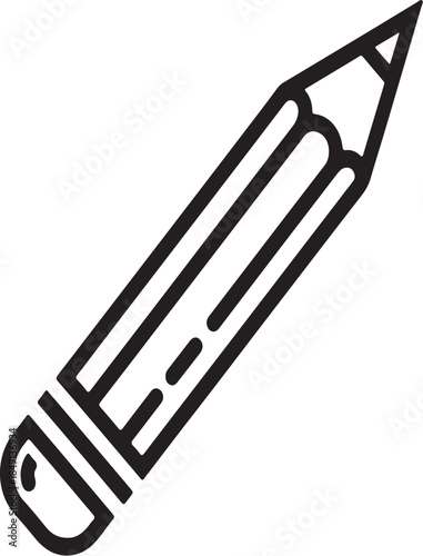 Black and white pencil icon, simple drawing tool graphic, illustration for writing and art