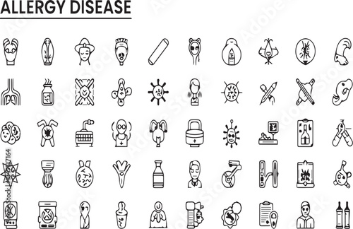 Allergy Disease Icons and Symptoms Illustrations for Health and Medical Concepts