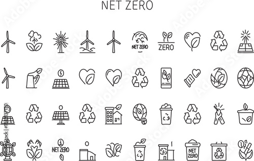 Net Zero Icons for Sustainable Energy and Eco Friendly Living Concepts
