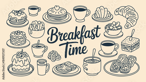Delicious Breakfast Time Illustration with Coffee and Pastries