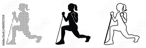 Dynamic female silhouette performing a lunge exercise with resistance band for strength training.
