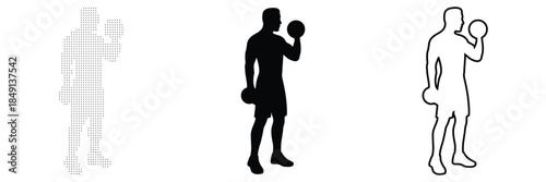 Silhouetted man performing bicep curls with dumbbells for strength training