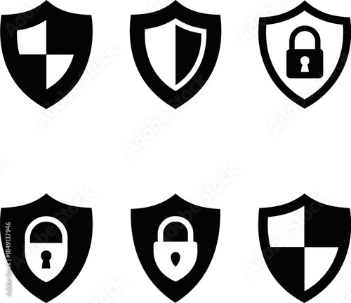 Flat Vector Security Protection Badges Internet Password Private Access Black and White Logos