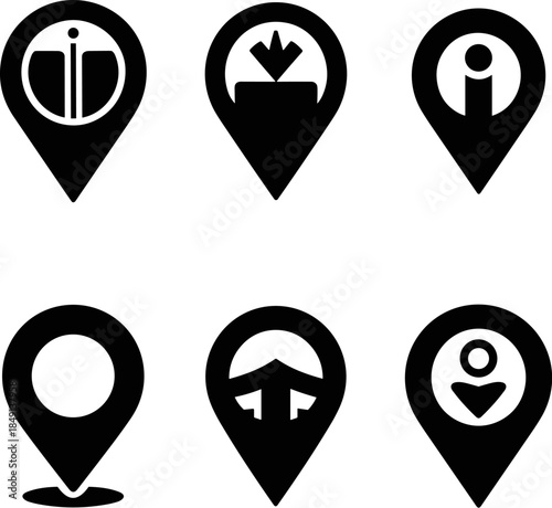 Geolocation Pin Icons Set GPS Pointer Symbol Map Marker Navigation System Vector Graphics Kit