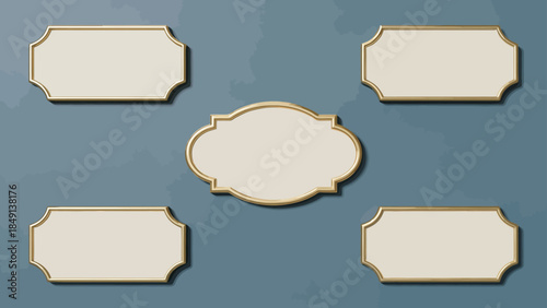 Five ornate frames on blue background