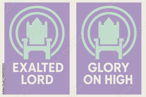 Heavenly Throne Banners. Heavenly Throne. Two vertical A6 banners with safe margins, centered composition, no elements touching edges, geometric, lavender and