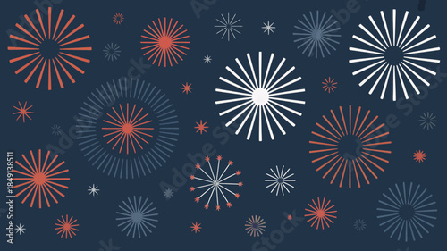 Vibrant Fireworks Display with Red, White, and Blue Explosions