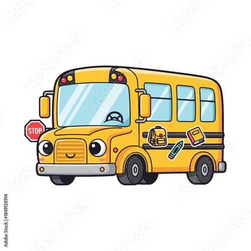 Cute Yellow School Bus Cartoon