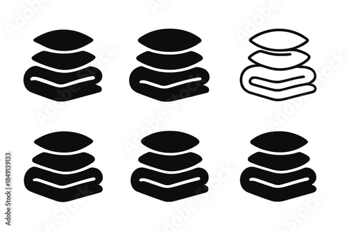 Bedding Design Logos. Bedding design. Set Logo of Bedding design: layered pillow and blanket icons. harmonious logo variations of the same emblematic concept,