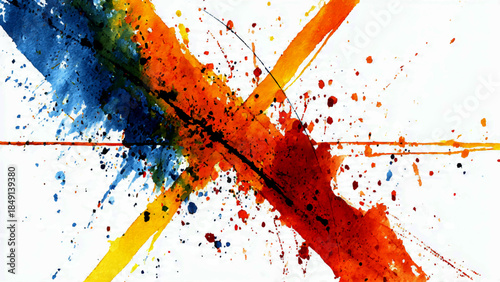 Abstract Red & Yellow Paint Splatter Background. Vibrant Expressionist Acrylic Drips, Fiery Orange Ink Droplets & Watercolor Texture. Jackson Pollock Style Canvas for Modern Digital Design.