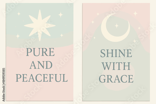 Serene Pastel Banners. Serene Light. Two vertical A6 banners with safe margins, centered composition, no elements touching edges, pastel, pastel mint and pink,