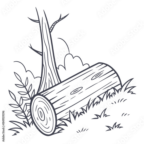 Log lying in grass