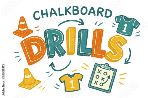 Playful Chalkboard Doodles. Chalkboard Drills ? Doodle / Sketch; playful hand-drawn letters with rough sketch outlines and curved arrows; loose