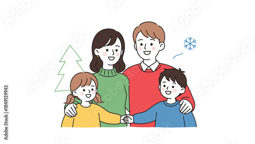 Family Holiday Celebration with Children and Winter Decorations