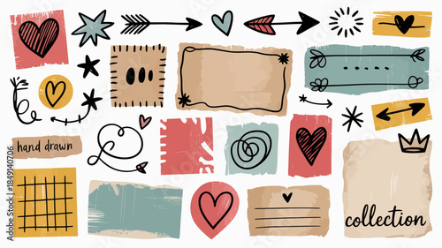 Hand Drawn Elements Collection with Hearts, Arrows, and Textures