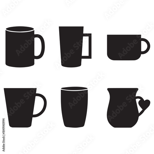 Set of colorful coffee cups and mugs illustration isolated on white background