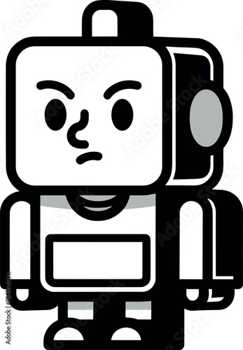 Retro robot character with stern expression, vector illustration