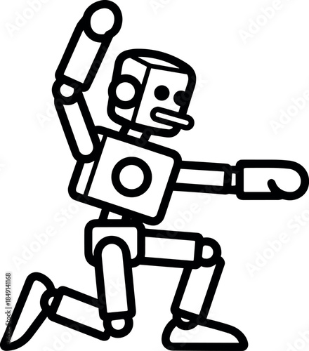 Retro robot in a dynamic pose, vector illustration