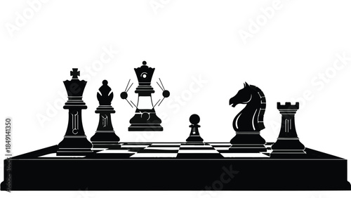 Robot chess piece standing on chessboard with other pieces