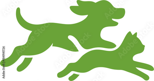 Stylized Pet Logo: green Cat Dog Silhouette