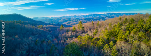 Aerial view of North Carolina mountains near Pisgah National Forest.