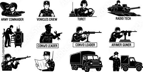 Heavy Weapon Squad Military Silhouette Illustration Set