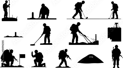 Heavy Weapon Squad Military Silhouette Illustration Set