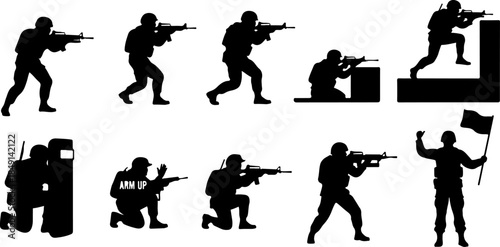 Heavy Weapon Squad Military Silhouette Illustration Set