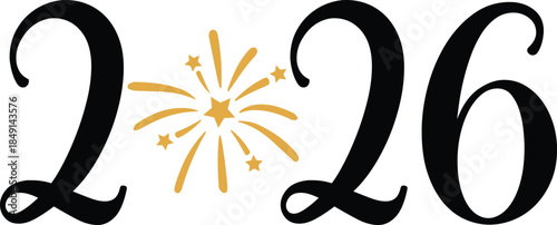 New Year 2026 text typography phrase design for T-shirts and apparel on plain white transparent isolated background for shirt, hoodie, sweatshirt, card, tag, mug, icon, poster or badge