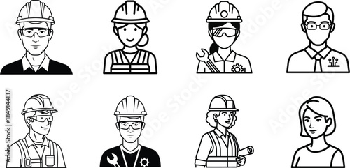 Diverse group of construction workers and engineers in hard hats