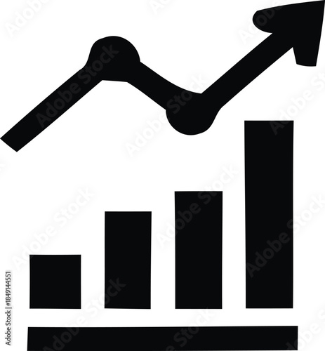 A graph with an upward trend and a rising arrow