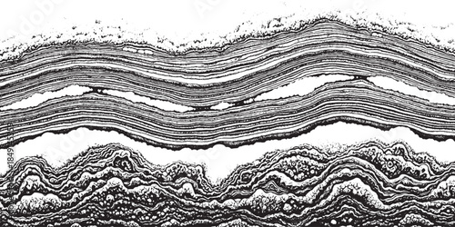 Abstract geological strata layers with wavy patterns and textures.